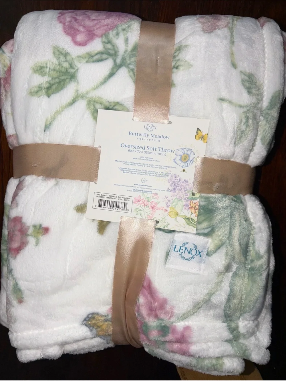 Lenox butterfly meadow bloom pink throw  NWT